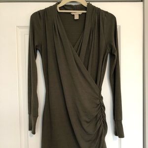 Olive Green Banana Republic faux wrap dress